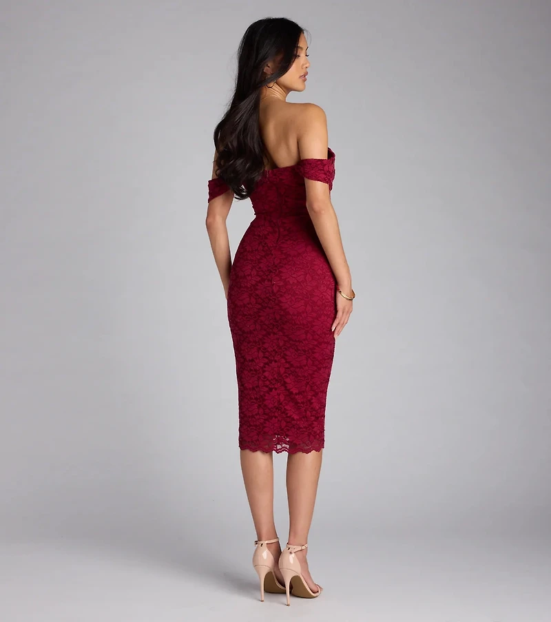 Lavish And Lovely Bodycon Lace Midi Dress