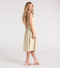 Pretty Day Corset Floral Midi Dress With Pockets