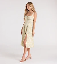 Pretty Day Corset Floral Midi Dress With Pockets