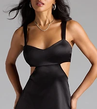 Breathtaking View Lace Up A-Line Satin Mini Dress