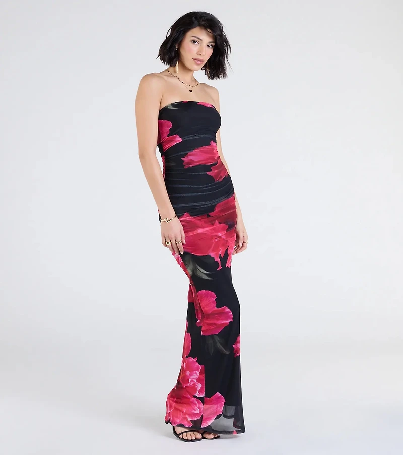 Perfect Petals Strapless Floral Maxi Dress