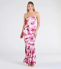 Ready To Bloom Strapless Lace-Up Floral Maxi Dress