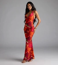 Island Style Tropical Halter Mesh Maxi Dress