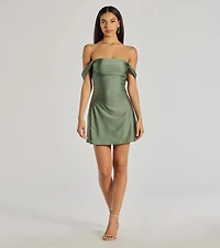 Classics Lover Off-The-Shoulder Satin A-Line Mini Dress