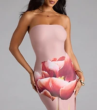 Statement Blooms Strapless Floral Maxi Dress