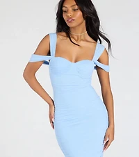 Looking Fab Cold-Shoulder Ruched Bodycon Midi Dress