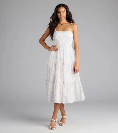 My Cute Side Tie-Back Floral Eyelet Midi Dress