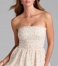 Floral Charm Ruffled Chiffon Tube Skater Dress