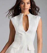 Chic Status Plunge V-Neck Crepe Mini Dress