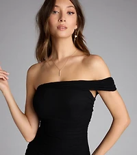 Own the Evening Off-The-Shoulder Midi Dress