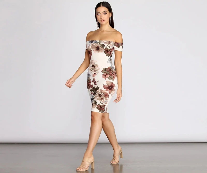 Painted Florals Midi Dress