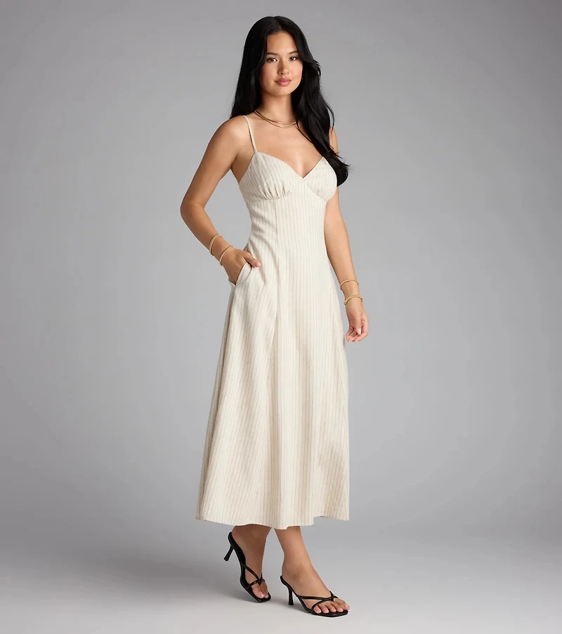 Chic Twist Tie-Back Striped Midi Dress