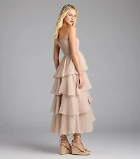 Breezy As Can Be Strapless Ruffled Midi Dress