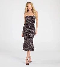 Sweetest Soul Strapless Floral Flare Midi Dress