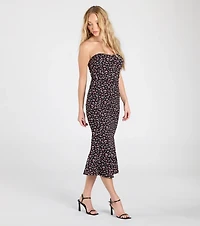 Sweetest Soul Strapless Floral Flare Midi Dress