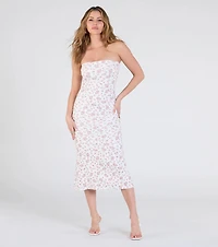Sunday Soiree Strapless Floral Midi Dress