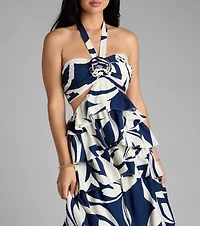 Bold And Beautiful Rosette Halter Cutout Maxi Dress
