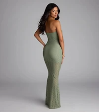 Wanting More Strapless Lace Knit Maxi Dress