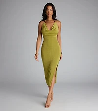 Chic Paradise Halter Open Back Slit Midi Dress