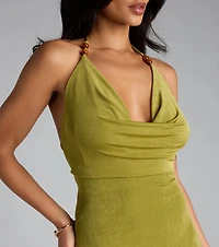 Chic Paradise Halter Open Back Slit Midi Dress