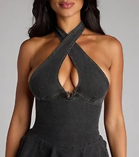 Sweet On You Denim Halter Skater Dress