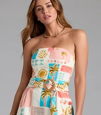 Jetset Babe Tropical Print Belted Maxi Dress
