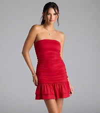 Here Comes The Sun Strapless Ruffled Mini Dress