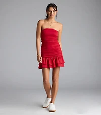 Here Comes The Sun Strapless Ruffled Mini Dress