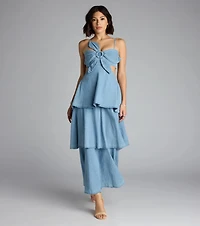 Ruffle Realness Denim Cutout Maxi Dress
