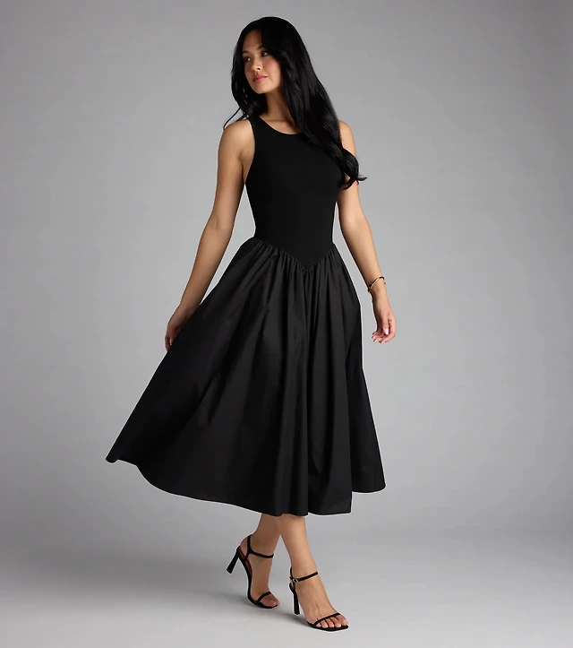 abercrombie cinch-front midi dress Abercrombie & Fitch Black & Tan Peach Cinch Front