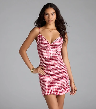 Girly Gingham Print Ruffled Mini Dress