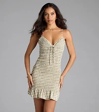 Girly Gingham Print Ruffled Mini Dress