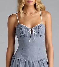 Such A Sweetie Open Back Gingham Ruffle Skater Dress
