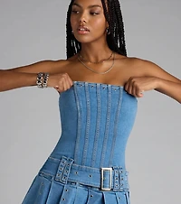 Belt It Babe Strapless Denim Mini Dress