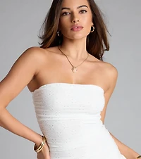Sunshine Cutie Strapless Ruffle Eyelet Mini Dress
