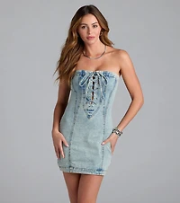 Summertime Heat Lace-Up Denim Mini Dress