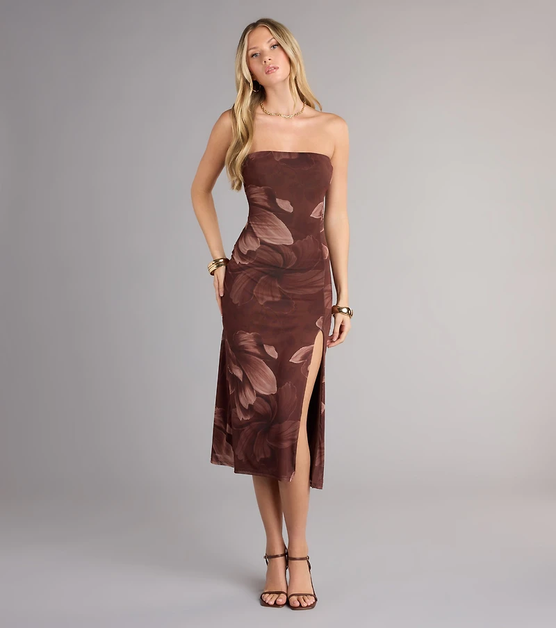 Falling For Floral Strapless Midi Dress