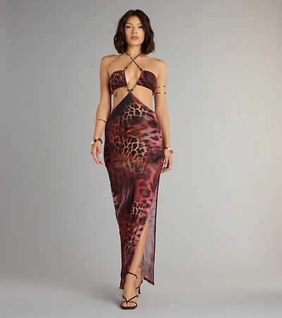 Untamed Allure Animal Print Cutout Maxi Dress
