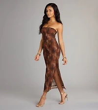 High Drama Abstract Mesh Maxi Dress