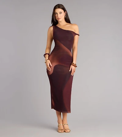 Your Element Off-Shoulder Mesh Twist Midi Dress