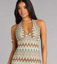 Vacay Vibes Geometric Knit Halter Mini Dress