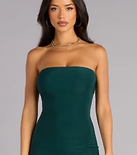 Sleek Fit Strapless High Slit Maxi Dress