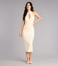 Majorly Chic Ribbed Knit Mock Neck Midi Dress