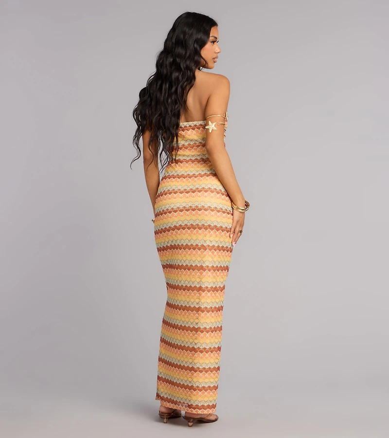 Golden Glow Strapless Maxi Dress