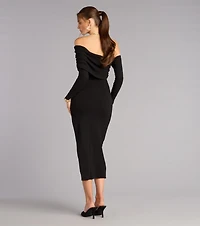 Sweep Me Away Ribbed Off Shoulder Midi Dress