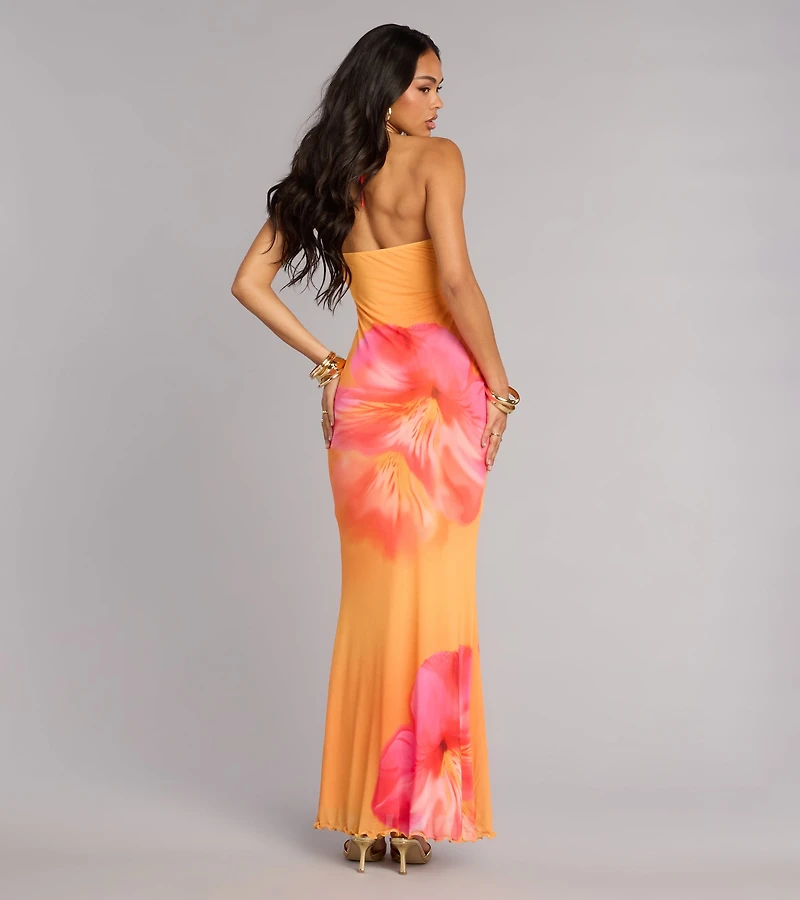 Getaway Mood Tropical Floral Halter Maxi Dress