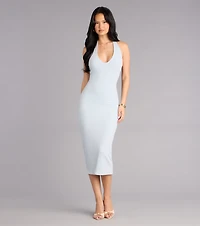 Chic Cutie Ribbed Knit Halter Midi Dress