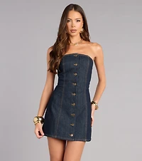 Denim Days Button Front Mini Dress