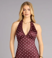 Sweet With A Twist Polka Dot Halter Mini Dress