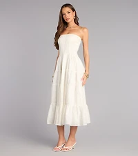 Daytime Vibe Floral Eyelet Strapless Midi Dress
